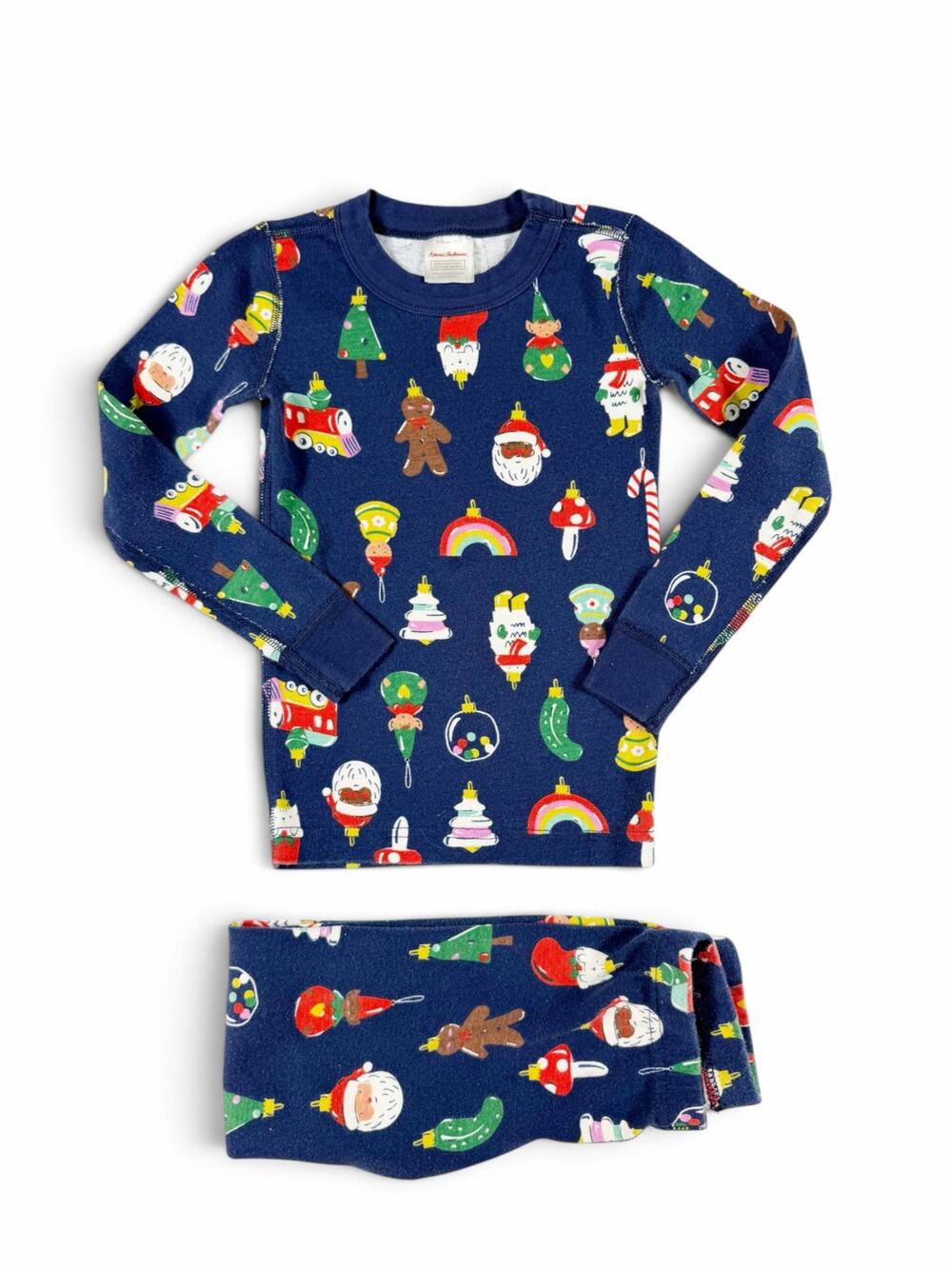 Hanna Andersson Christmas Ornament Long John Pajama Set Navy Size 5